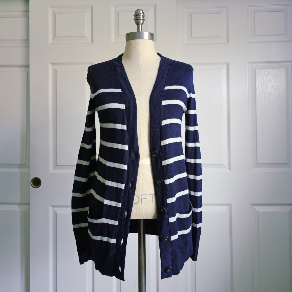 Navy Striped Women's Cardigan